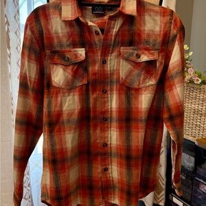 burnside Orange and Cream Plaid Button-Down Shirt